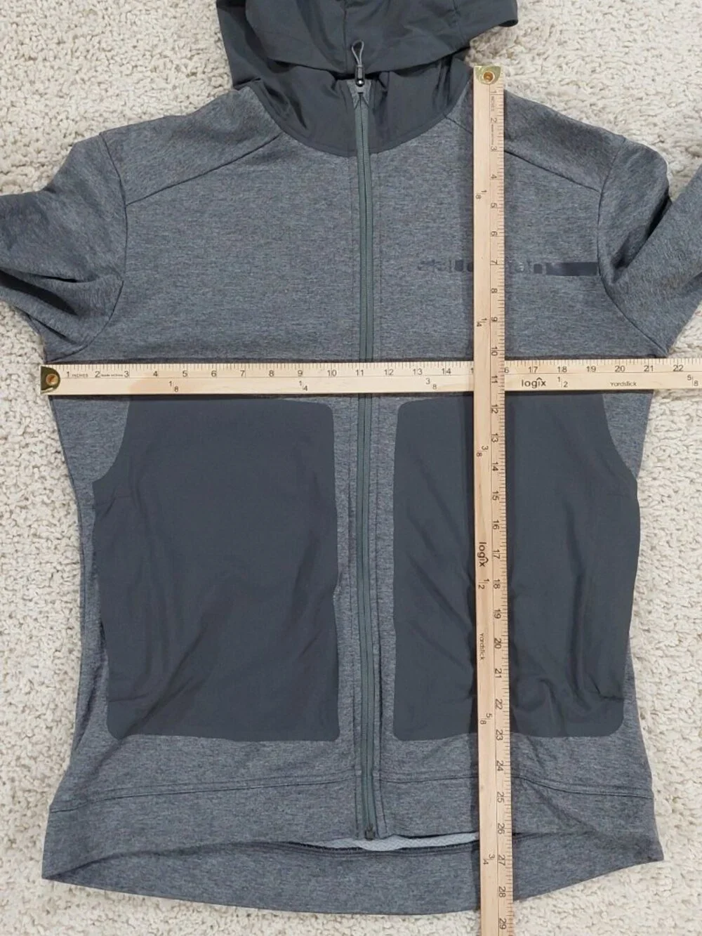 Salomon Mens Large Pulse Mid Fleece Hoodie Jacket Stretch Full Zip, Running Grey
